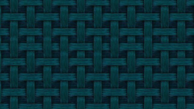 Deep teal colored woven basket weave texture close up with background material structure interlaced abstract