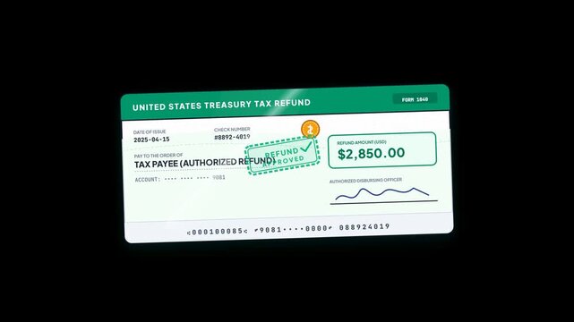 US Treasury Tax Refund Check with Approved Stamp Animation Motion Footage