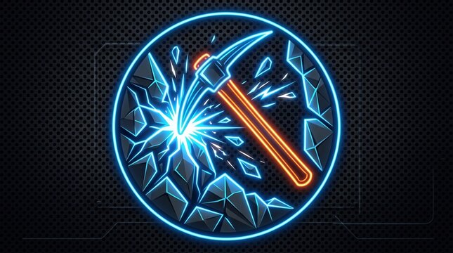 Neon hammer breaking through.