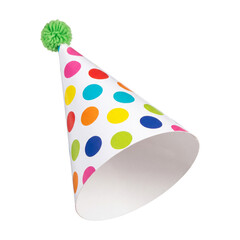 Polka dot party hat with green pompom isolated on transparent background © Photo Find