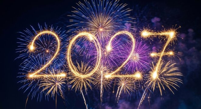 Sparkling 2027 new year celebration with colorful fireworks display