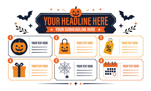 Halloween Sale Promotion Infographic with Shopping and Discount Icons	
