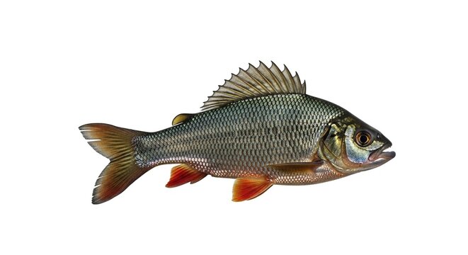 Rutilus rutilus: European Roach Fish Isolated on White Background