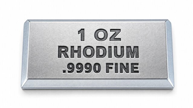 1 Oz Fine Rhodium Bullion Bar Isolated on White Background, .9990 Purity