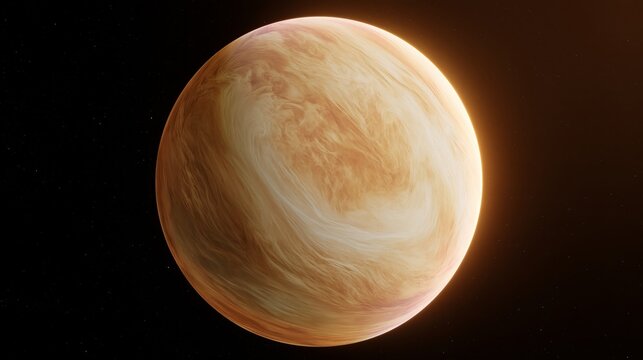 Luminous golden planetary sphere surrounded by deep space and distant starlight with swirling atmospheric patterns
