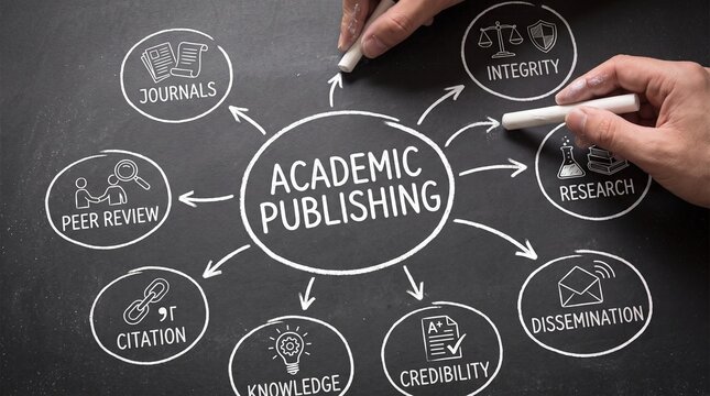 Academic Publishing Concept Chalkboard Diagram with Hand Drawing Business Icons