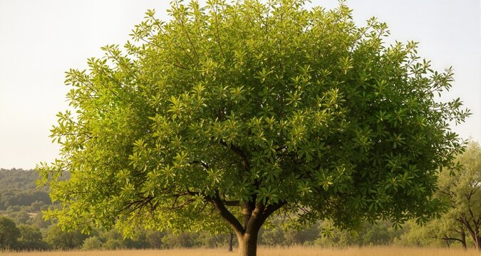 Serene marula tree with lush leaves in gentle breeze
