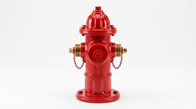 Bright red fire hydrant isolated on white background for emergency safety and city utility