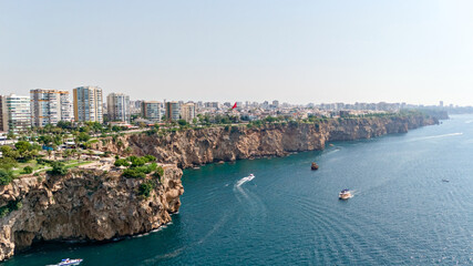 Naklejka premium Aerial panorama of Antalya city and Mediterranean cliffs