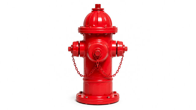 Bright red fire hydrant isolated on white background for emergency and safety concepts.