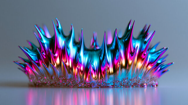 Ferrofluid Magnetic Fluid forming Spikes with Iridescent Neon Lighting