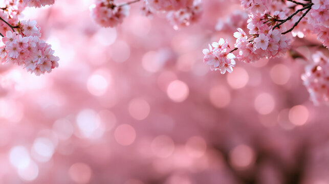 Pink Cherry Blossom Branches Framing Soft Bokeh Background