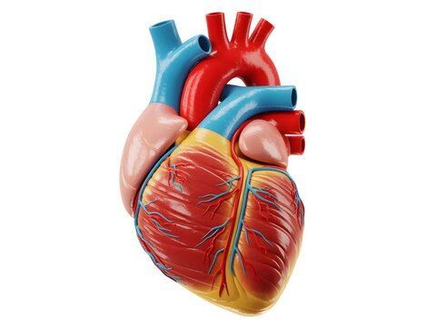 Anatomically correct medical model of human heart on white background