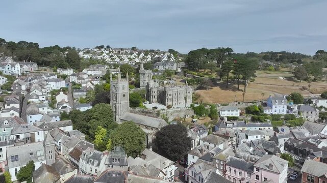 Fowey from a drone, River Fowey, Cornwall, England
