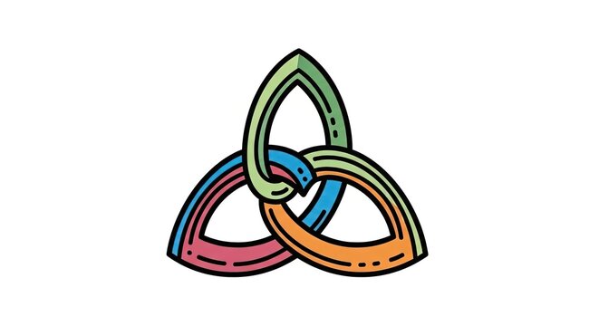 Colorful Trinity Knot Symbol with Black Outline on White Background