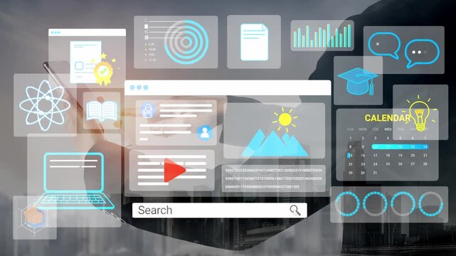 Innovative Digital Interface with Abstract Icons for Business, Education, Technology, and Communication in Modern Workspace Design. Entropy.