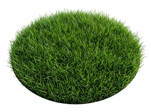 A circular patch of lush green grass isolated on transparent background