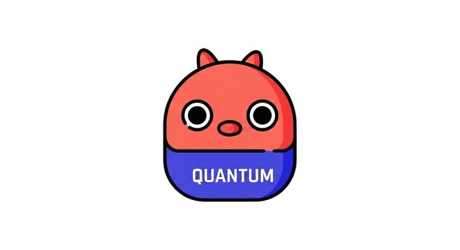 Cute Cartoon Character with "QUANTUM" Text