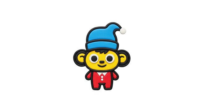 Cute Cartoon Monkey Character Wearing Pajamas and Sleep Cap, Flat Design, Isolated on White Background