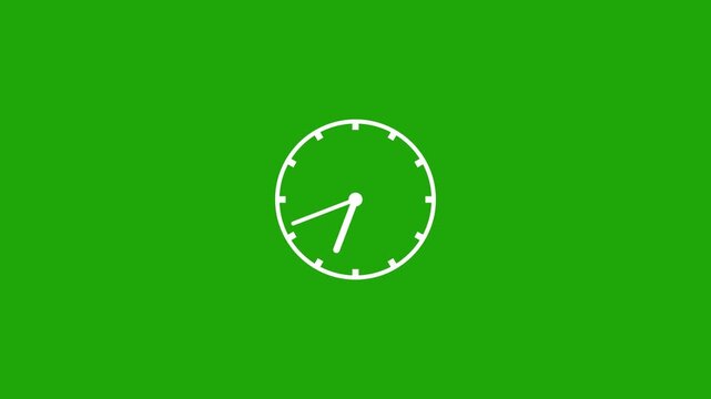 White clock on green screen background animation day time with Alpha channel.