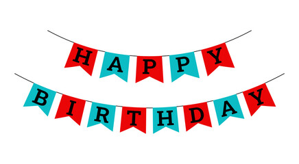 Fototapeta premium Colorful Happy Birthday Pennant Banner Icon with Hanging Flags and Festive Party Celebration Decoration
