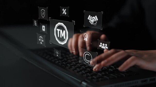 Trademark protection and legal compliance with TM icon, copyright law, patent check, intellectual property rights, and branding regulation enforcement Marrow
