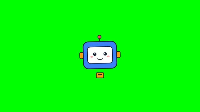 Cute cartoon robot head animation on green screen