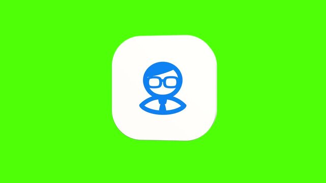 3D animated character icon of a nerd man with thick glasses on a white rounded card with a green screen background. Smooth loop motion, perfect for profile avatar, UI, and video editing. 