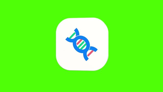 3D animated DNA helix strand icon on a white rounded card with a green screen background. Smooth loop motion, perfect for mobile app UI, science genetics, and video editing elements. 