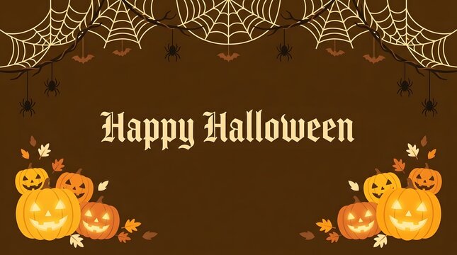 Happy halloween greeting card design with glowing jack o lanterns and ornate vintage lace border