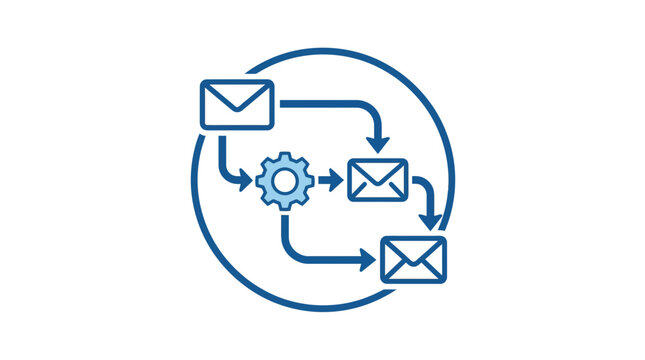 Email automation workflow with message and gear icons.