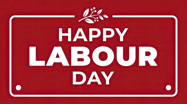 A festive red sign celebrating labor day with elegant typography and decorative elements for holiday social media posts