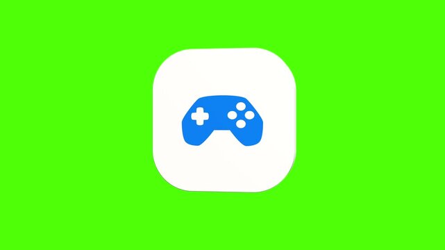  3D animated video game controller gamepad icon on a white rounded card with a green screen background. Smooth loop motion, perfect for mobile app UI, gaming console, and video editing elements. 