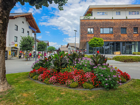 Flower decoration in a street in the old town of Kaprun? Austria 