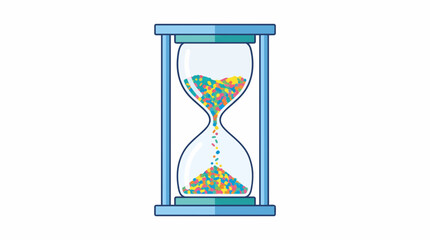 Fototapeta premium Colorful Hourglass: A vibrant hourglass with colorful sand flowing from top to bottom, symbolizing the passage of time and the value of every moment.
