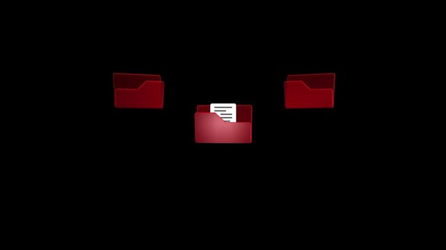 Documents gathering into central red folder on transparent background.