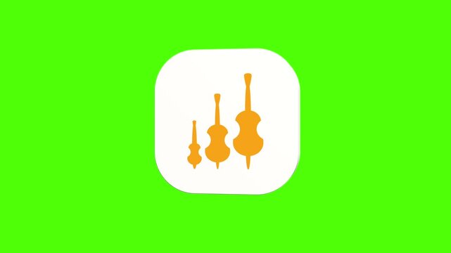3D animated classical violin and cello instruments icon on a white rounded card with a green screen background. Smooth loop motion, perfect for mobile app UI, orchestra music, and video editing elemen