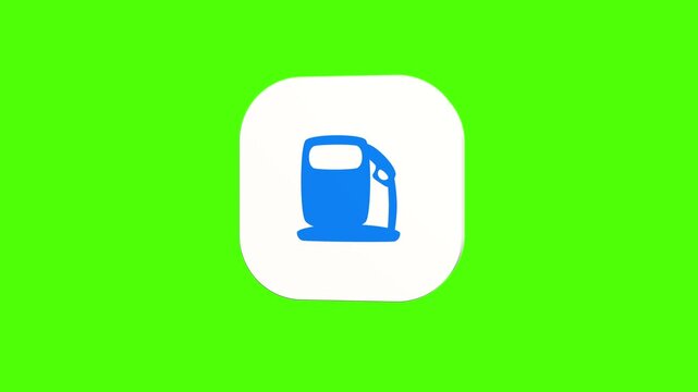 3D animated gas fuel pump station icon on a white rounded card with a green screen background. Smooth loop motion, perfect for mobile app UI, gas station locator, and video editing elements. 