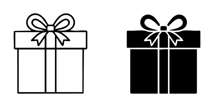 Present gift box icons with ribbon and bow for retail shopping and birthday celebration events set.