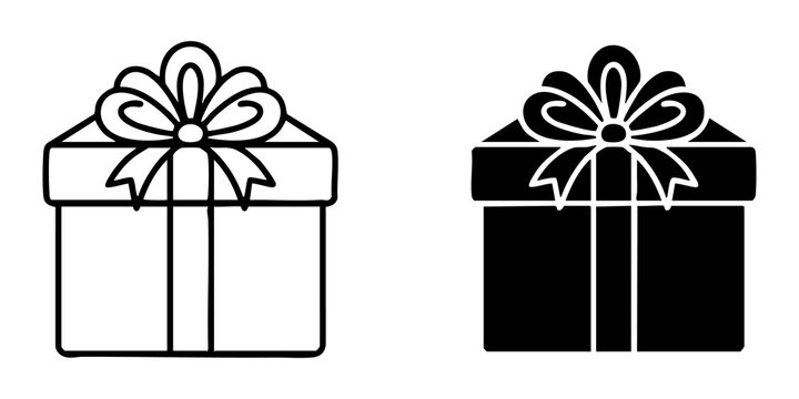 Decorative gift box icons with double ribbon bow for festive holiday and luxury present giving set.