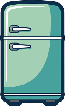 A simple flat vector illustration of a retro style refrigerator with two doors isolated on black background