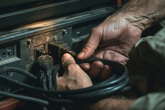Hand Connecting Black Cable to Cars Power Outlet
