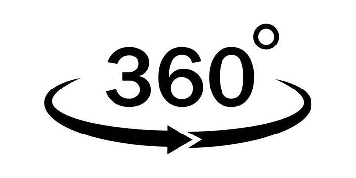 360 degree rotation icon with circular arrow sign for virtual reality and panoramic view