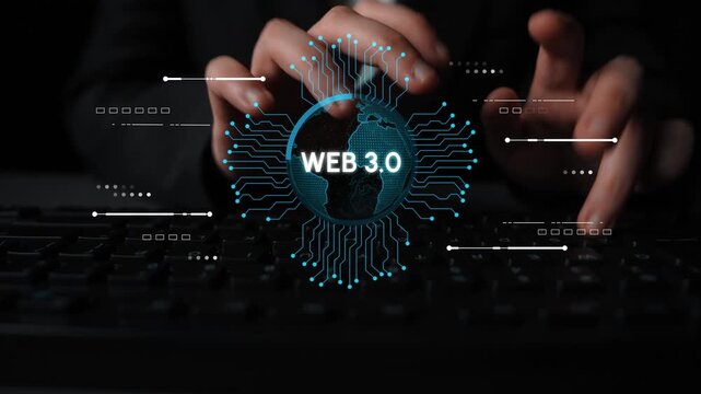 Hands Typing on Keyboard with Digital Globe Representation of Web 3.0 Concept and Network Connections Illustrating Modern Technology and Innovation. Entropy.