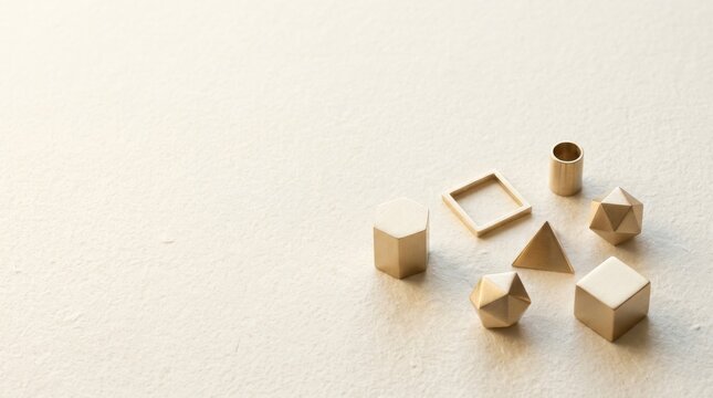 Minimalist Golden Geometric Figures on Cream Textured Background