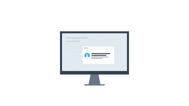 Flat 2D Motion Graphics Animation of User Profile Pop-Up Window on Desktop Computer Screen