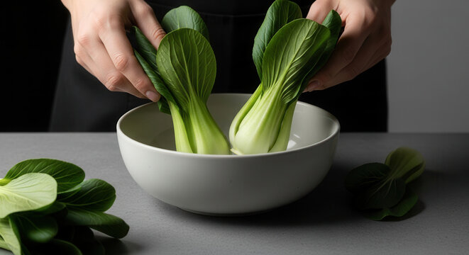 Fresh Bok Choy Being Prepared For Cooking Healthy Meals