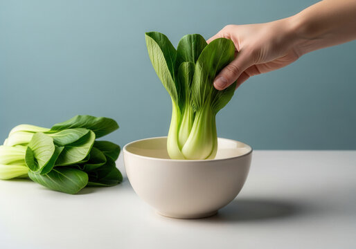 Fresh Bok Choy Being Washed For Culinary Preparation