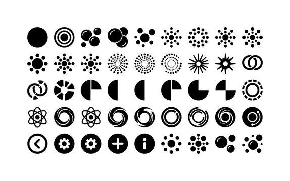 Abstract Circle Graphics, solid glyph icon set featuring circle, bubble, round spot, landing-page tile, modern dot cluster, geometric composition, covering abstract design, web graphics, brochures,