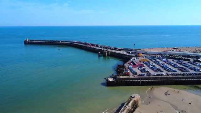 Folkestone Sea Wall and Lighthouse 4K